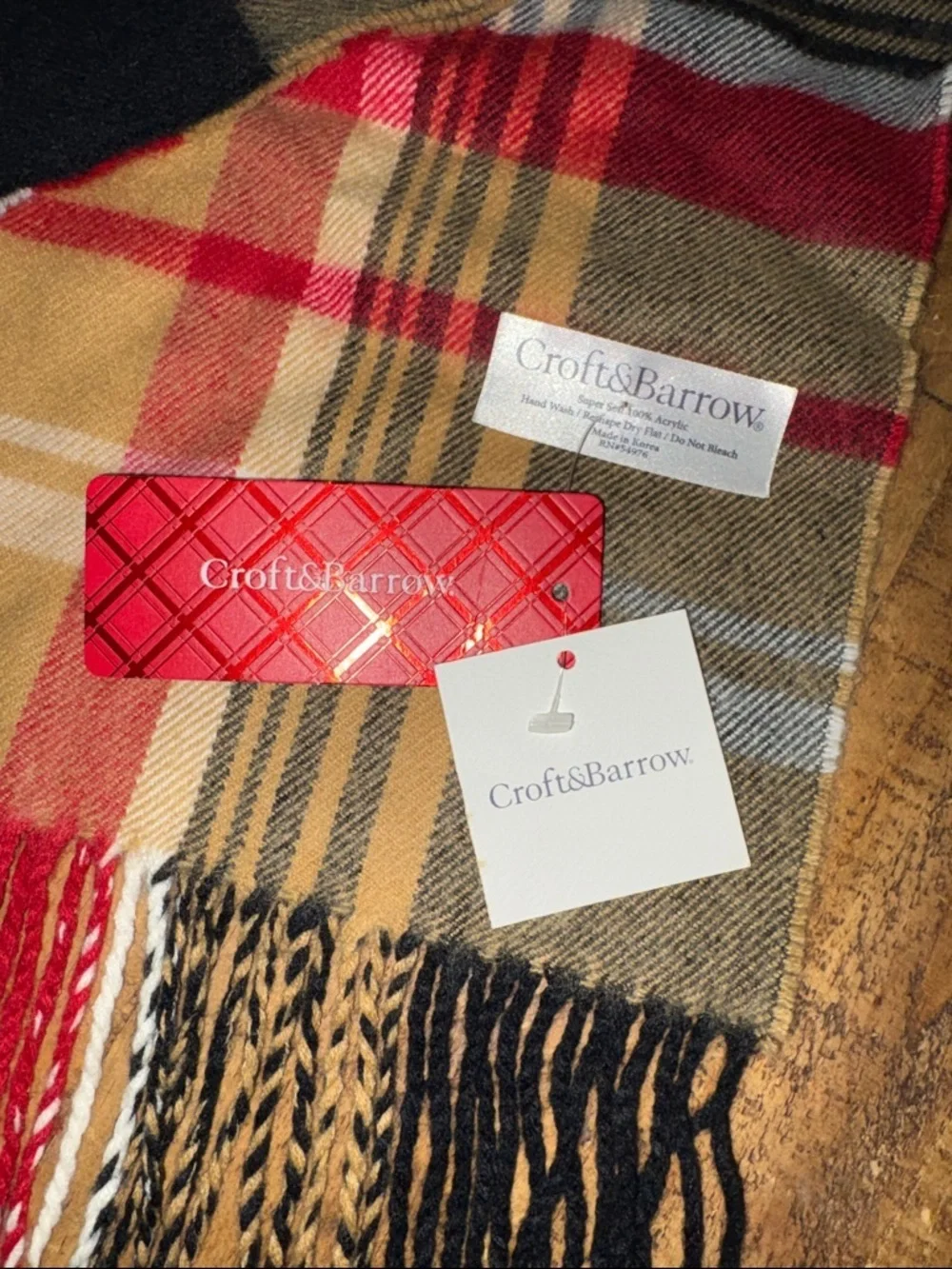Croft & Barrow Classic Camel Plaid Scarf NWT